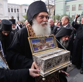 greek monks carry orthodox relic holy belt - History